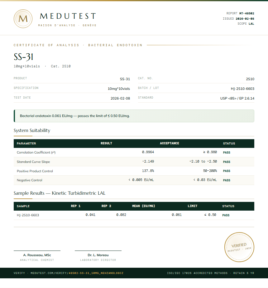 SS-31 Endotoxin report by Medutest